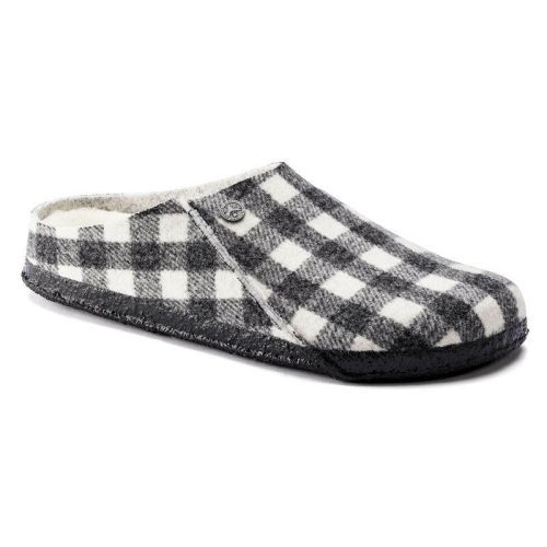 Birkenstock Zermatt Shearling Plaid Black White Mules