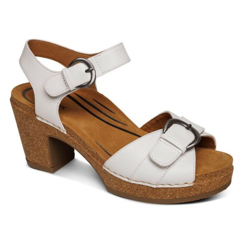 Aetrex Tory Cork Quarter Strap Heel: Women's White